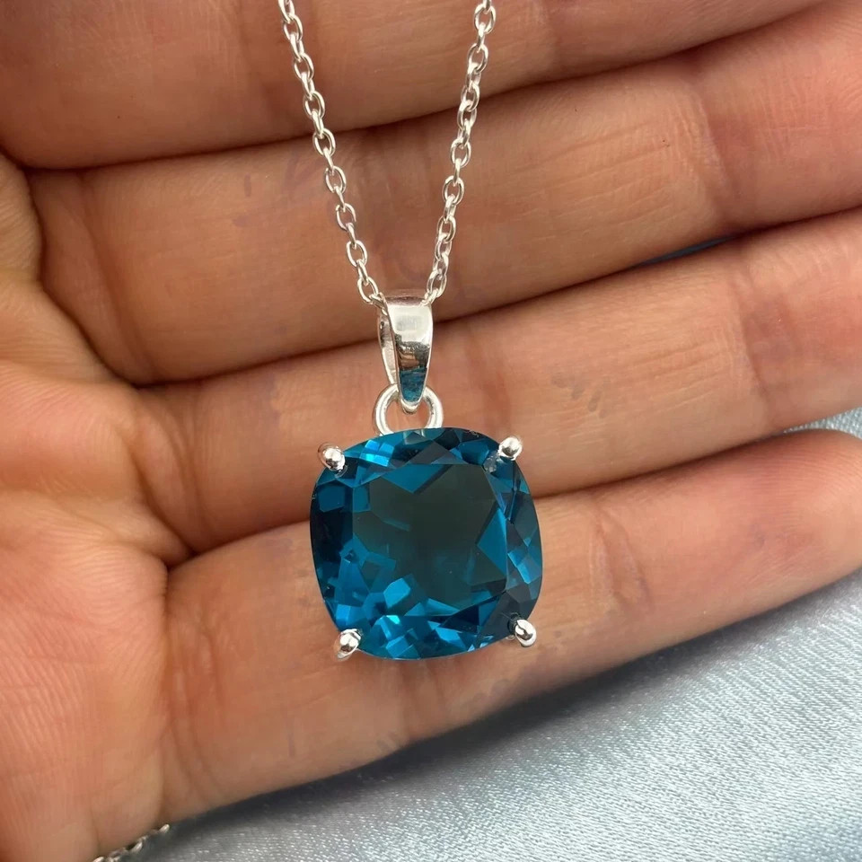 43 Ct London Blue Topaz Sterling Silver Pendant Gemstone Jewelry Without Chain