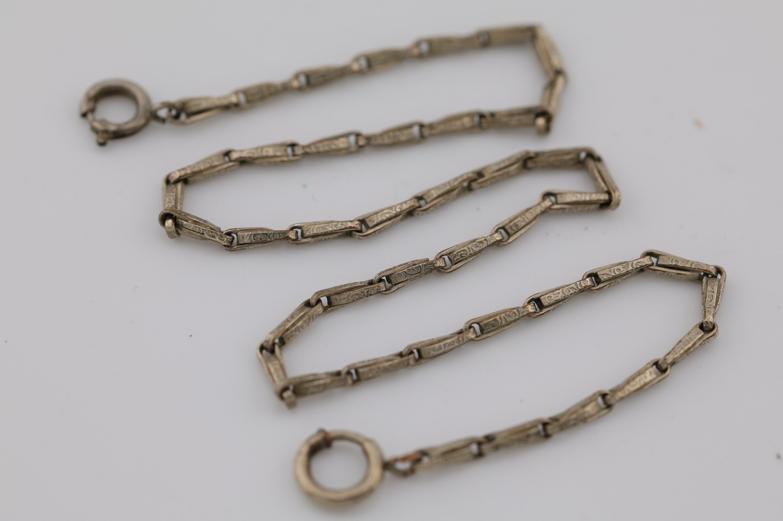 VICTORIAN WHITE PANEL LINK GOLD FILLED POCKET WATCH CHAIN 31cm (A17)