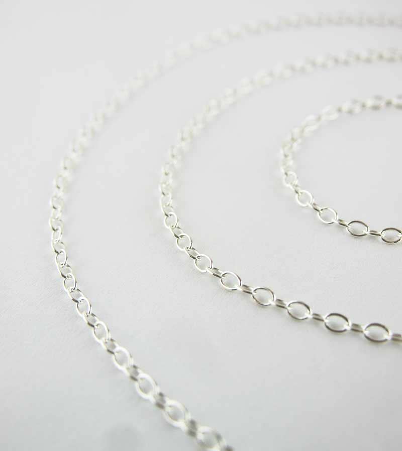 1.3 mm Cable Chain Necklace Plain Links Unplated Sterling Silver Thin Delicate