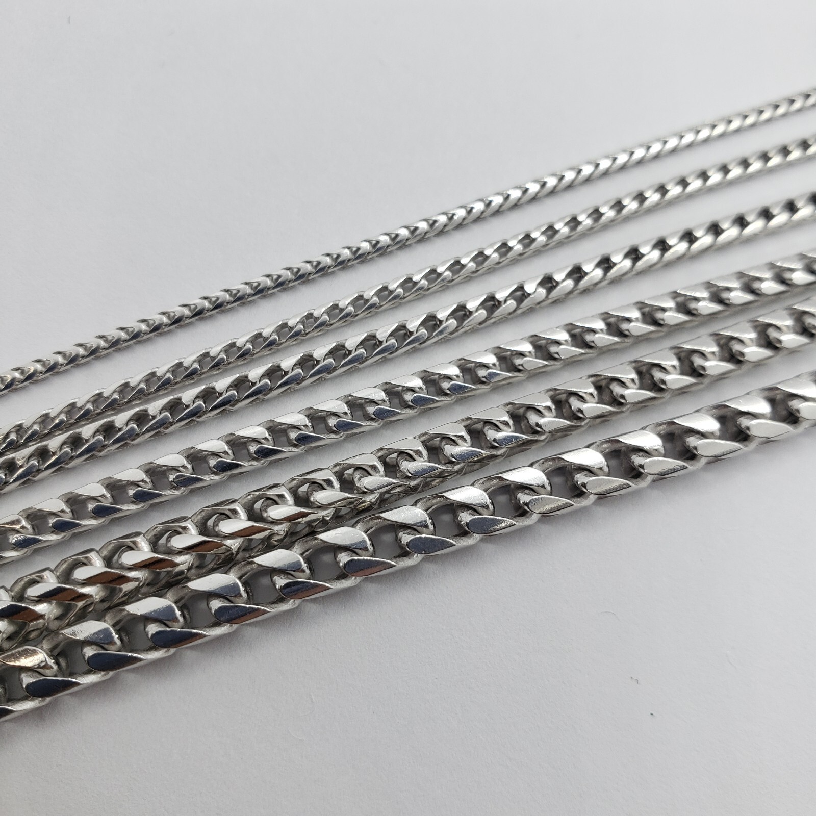 Sterling Silver Franco Chain Necklace Rhodium Finish Italy 1.5mm-4.5mm 16″-36″
