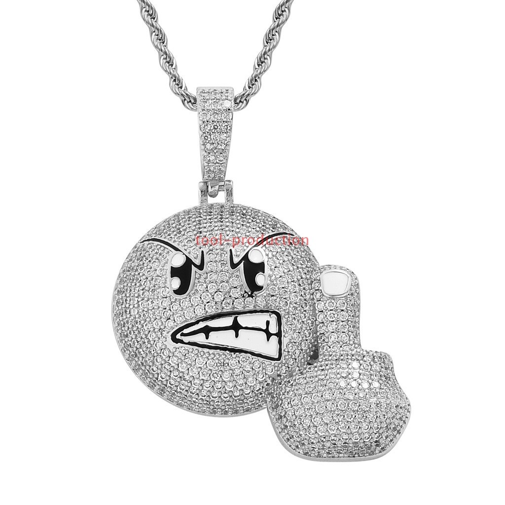 tool-production Angry Face Emoji Iced Zircon Hip Hop Pendant With Free Chain