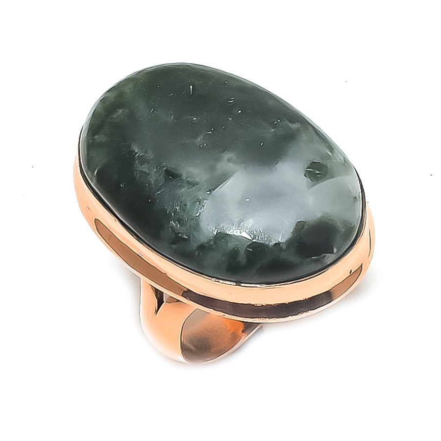 Tree Agate Gemstone Handmade Copper Jewelry Ring Size 6.5 New Year Gift J163