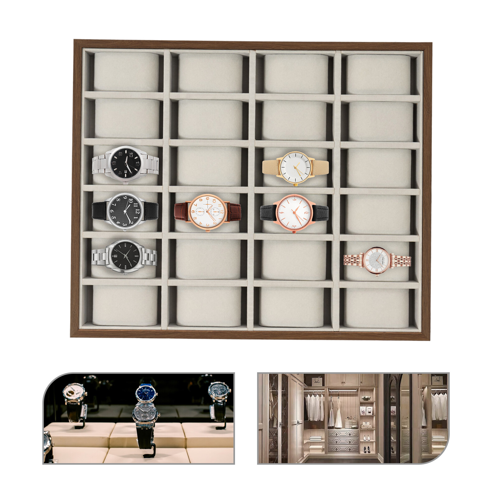24 Slots Wood Watch Box Jewelry Storage Case Organizer Display Box Holder Tray