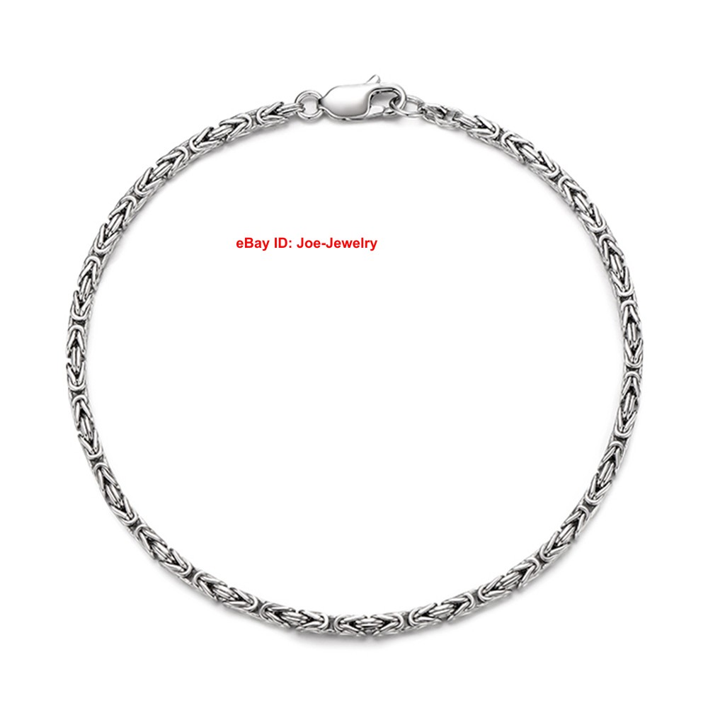 Pure 925 Sterling Silver Bracelet 2.5mm Byzantine Link Chain Bracelet 6.7-8.3″L