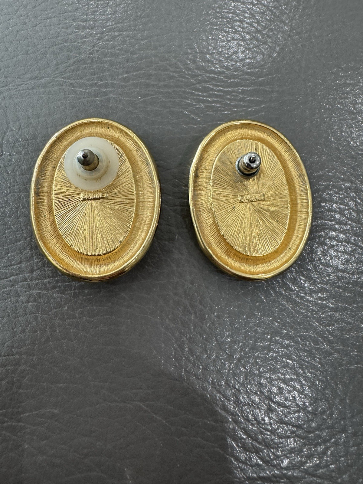 Vintage Monet Gold White Oval Post Earrings