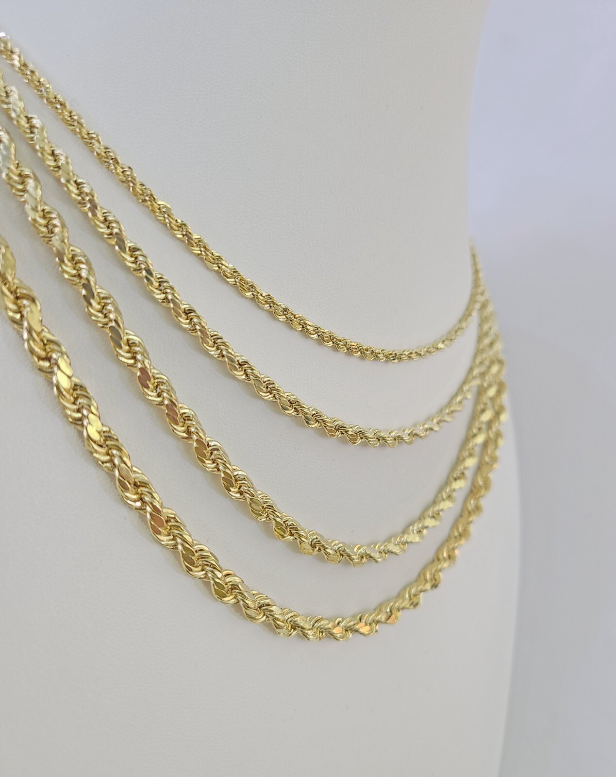 Solid 14K Yellow Gold Rope Chain Necklace Men Women 3mm–6mm 18–30 Inch Real Gold