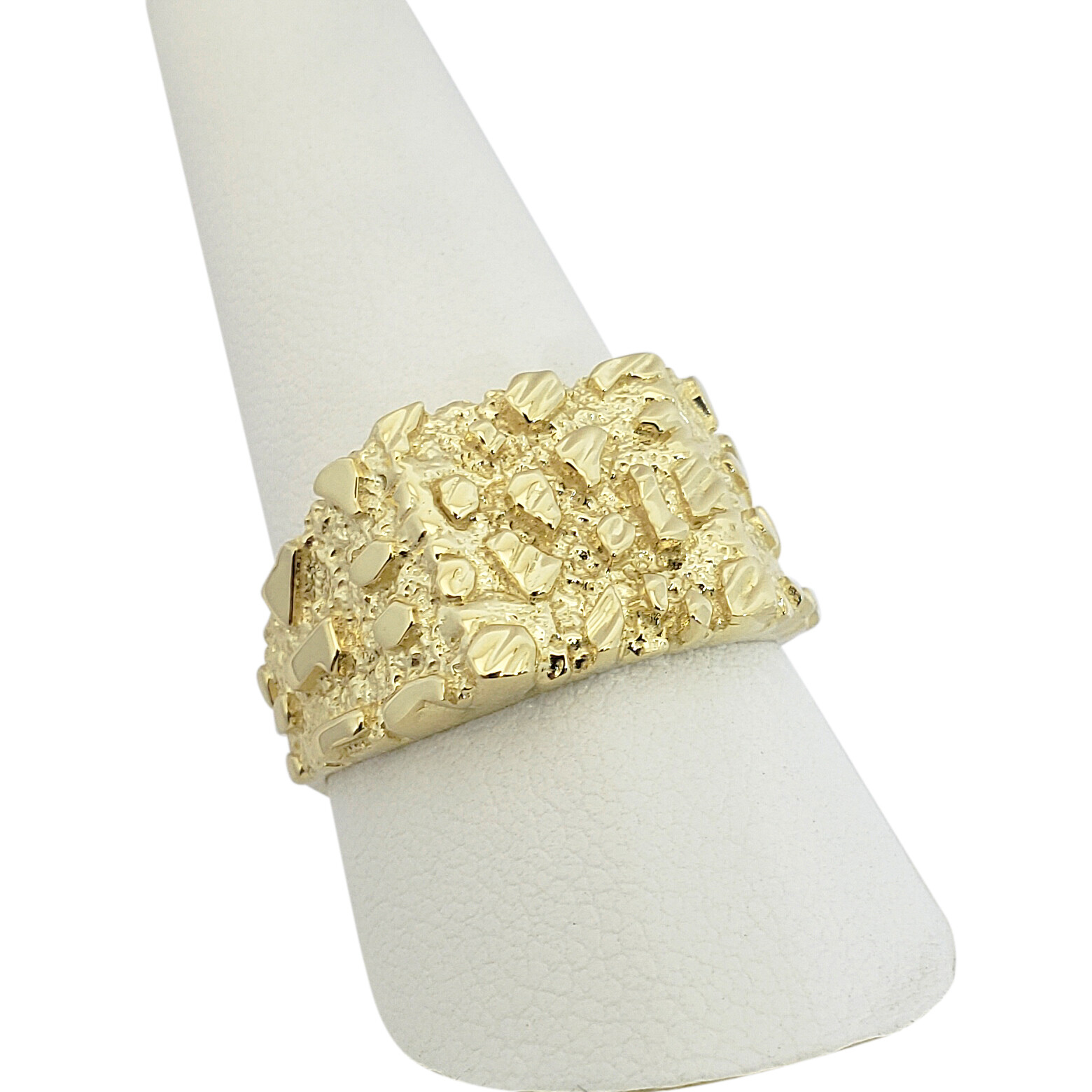 Solid 14K Yellow Gold Large Diamond Cut Mens Nugget Ring, Size 5 – 15