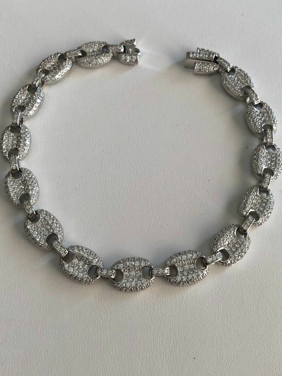 Iced Gucci Link Bracelet Solid 925 Silver Out Moissanite Passes Tester