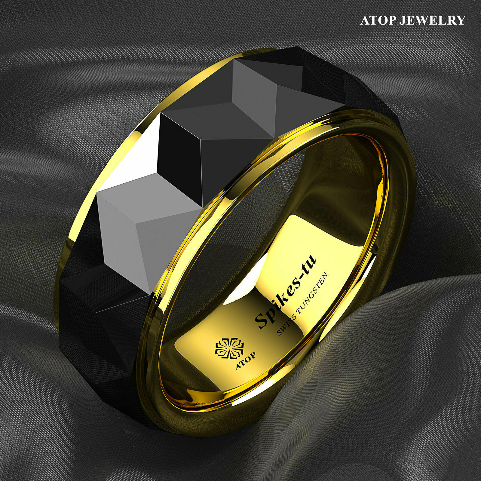 8mm Black Rhombus Tungsten Ring Plated Metal Wedding Band ATOP Men Jewelry