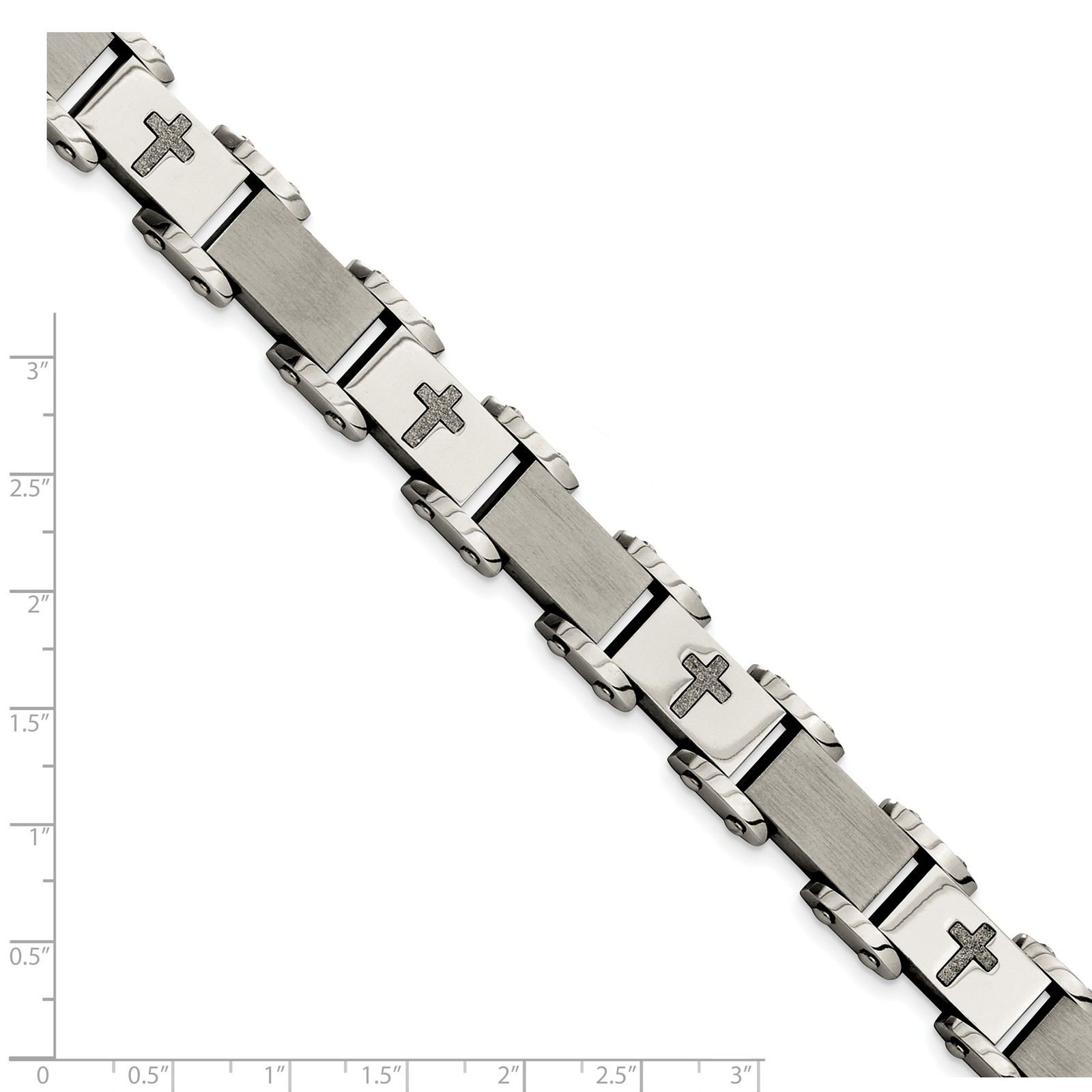 Chisel Stainless Steel Brushed Polished and Laser Cut Crosses 8.75 inch Link Bra