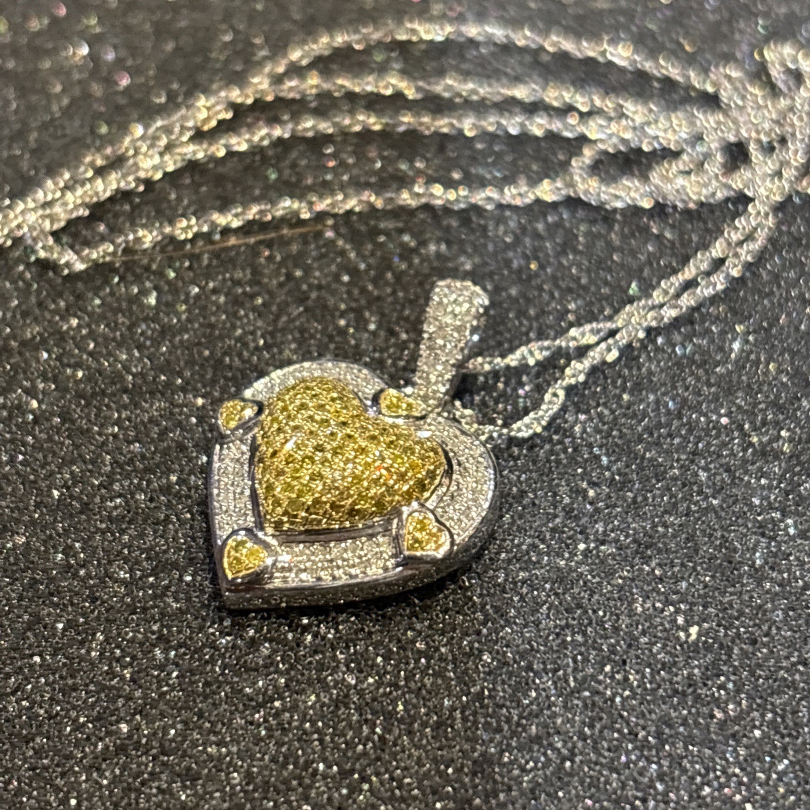 .50 CTW Round Single Yellow Diamond And White Rhodium Over Silver Heart Necklace