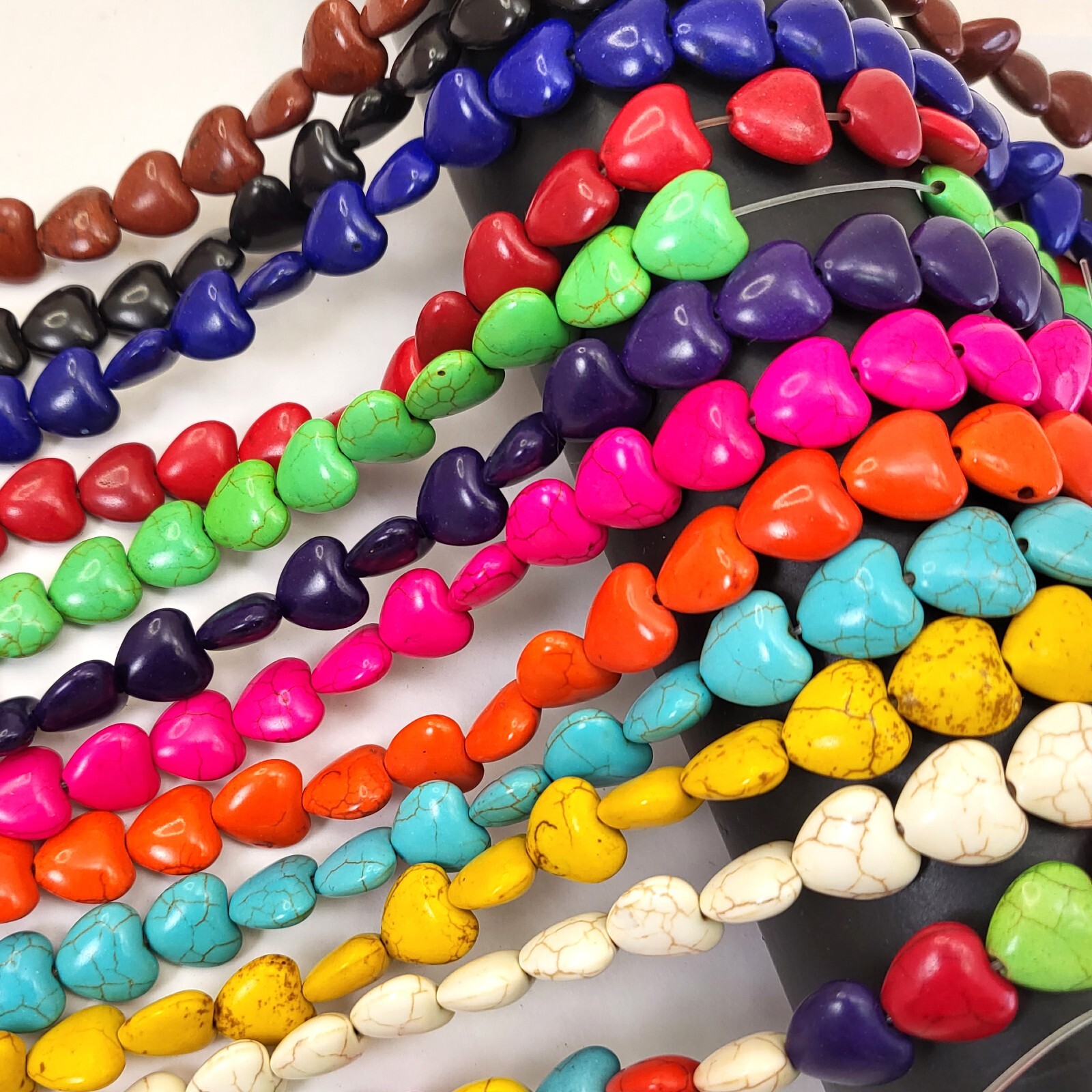 Valentines Heart Bead Howlite Turquoise 8mm 12mm Red Yellow Black White Pink 15″