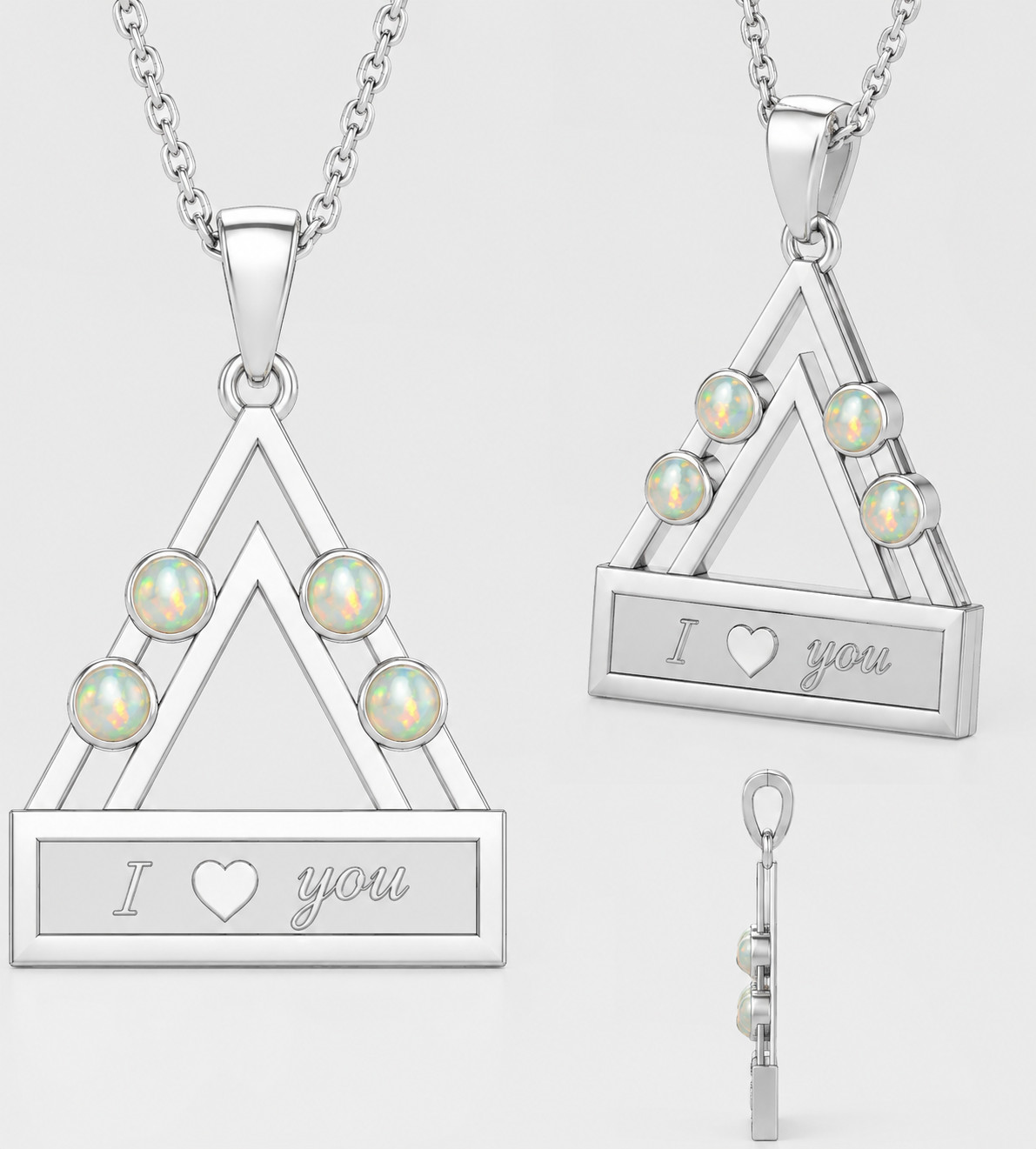925 Sterling Silver Fire Opal Triangle Pendant I Love You Gift for Her Charm