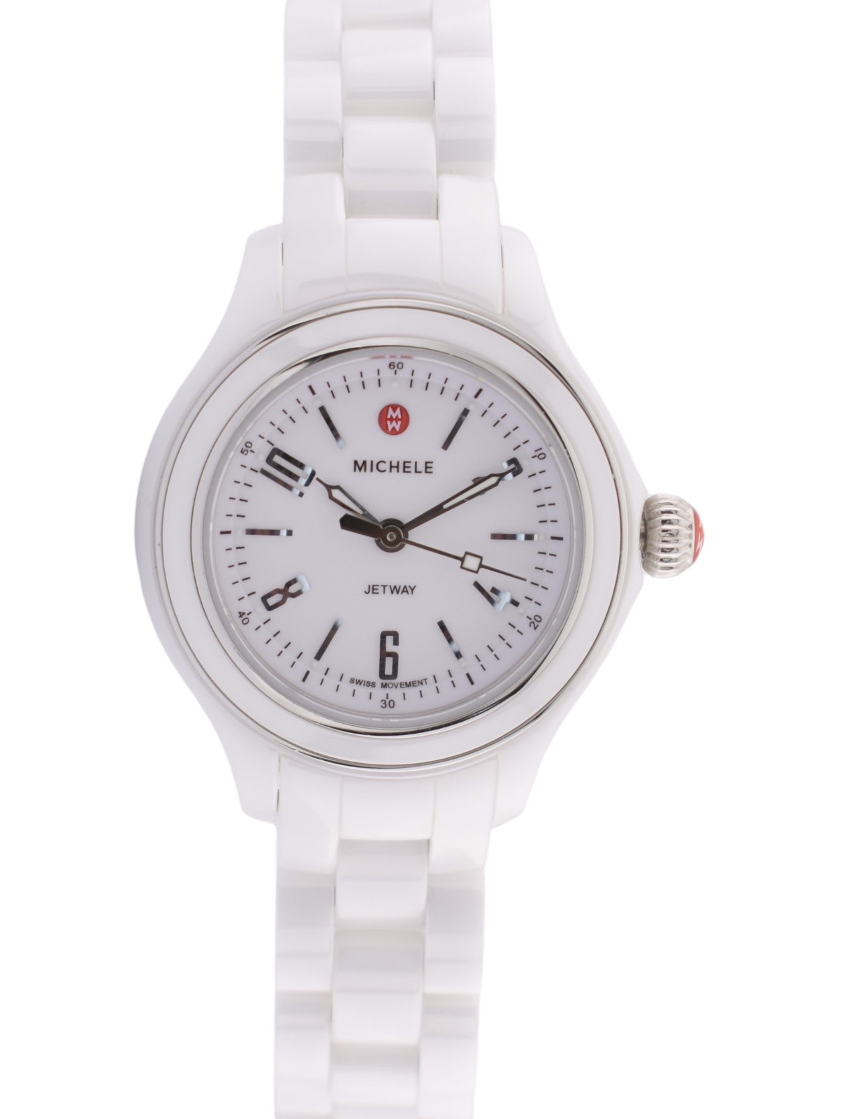 NEW Michele Jetway Mini Ceramic White Bracelet Swiss Watch MWW17E000002 $995.00