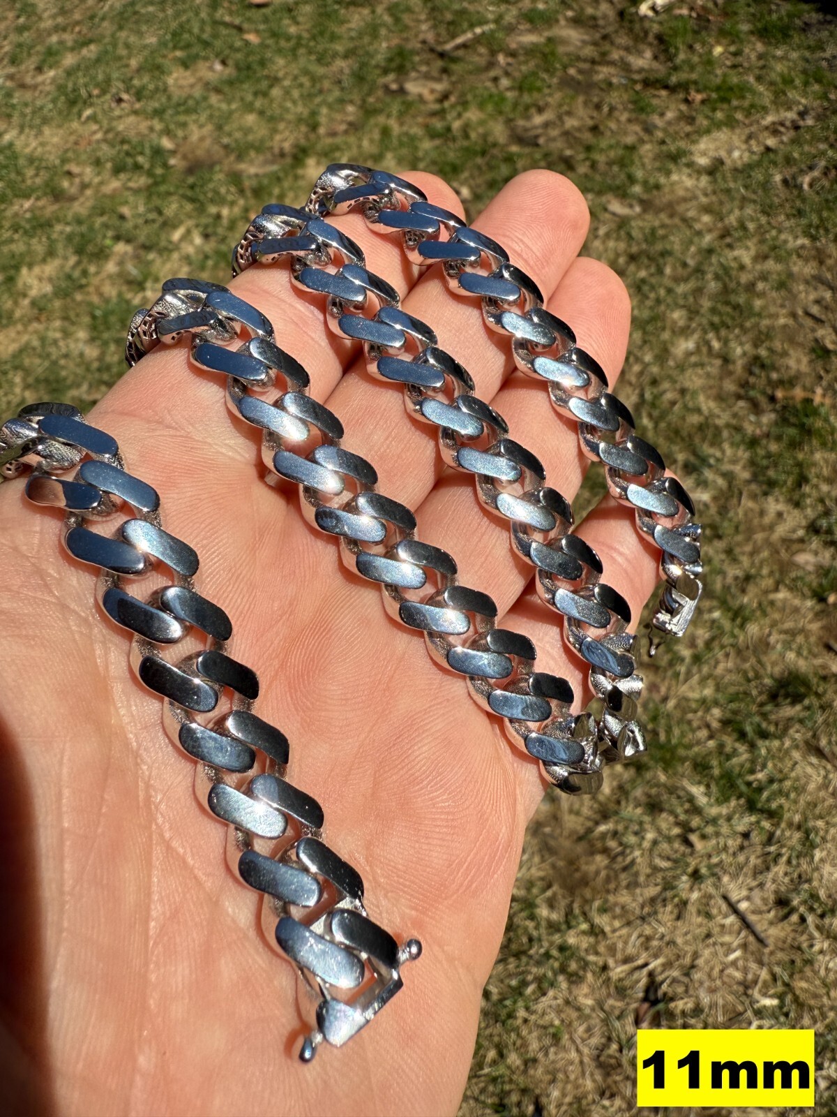 Monaco Cuban Link Chain Necklace Hollow Real 925 Sterling Silver 9-15mm Rhodium