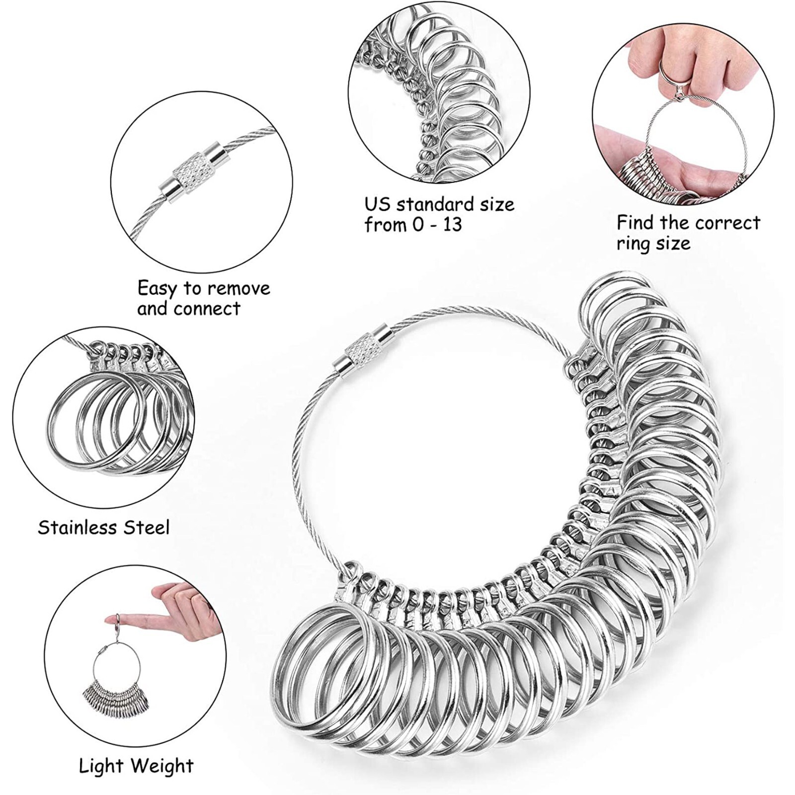 Metal Ring Sizer Guage Mandrel Finger Sizing Measure Stick Standard Jewelry Tool