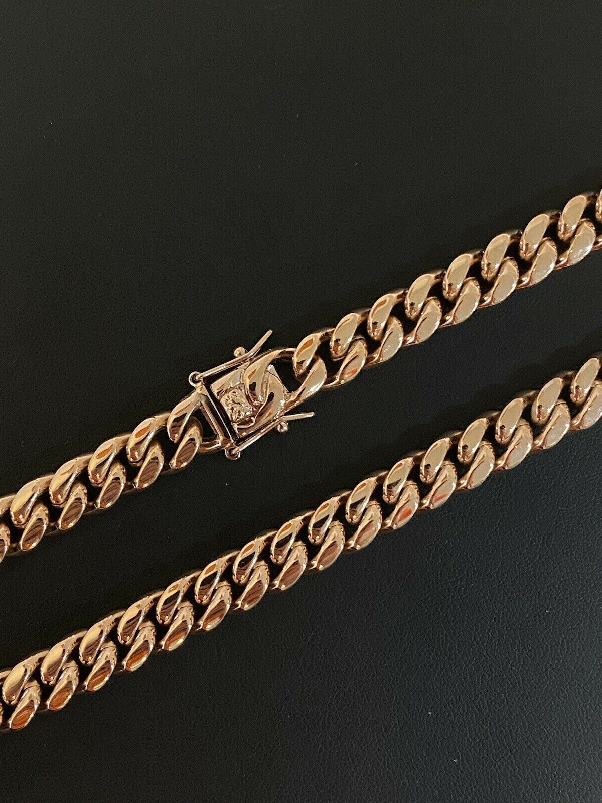 10mm Mens Miami Cuban Link Choker 14k Rose Plated Stainless Steel Chain Hip-Hop