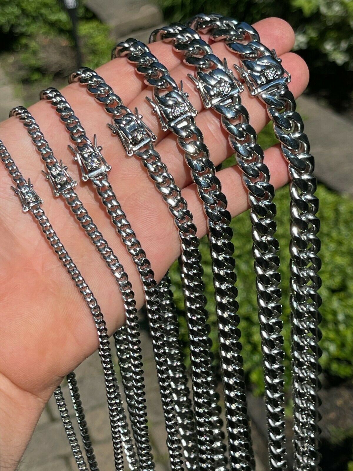 Real Solid Stainless Steel Miami Cuban Link Chain Necklace Box Clasp 4-18mm