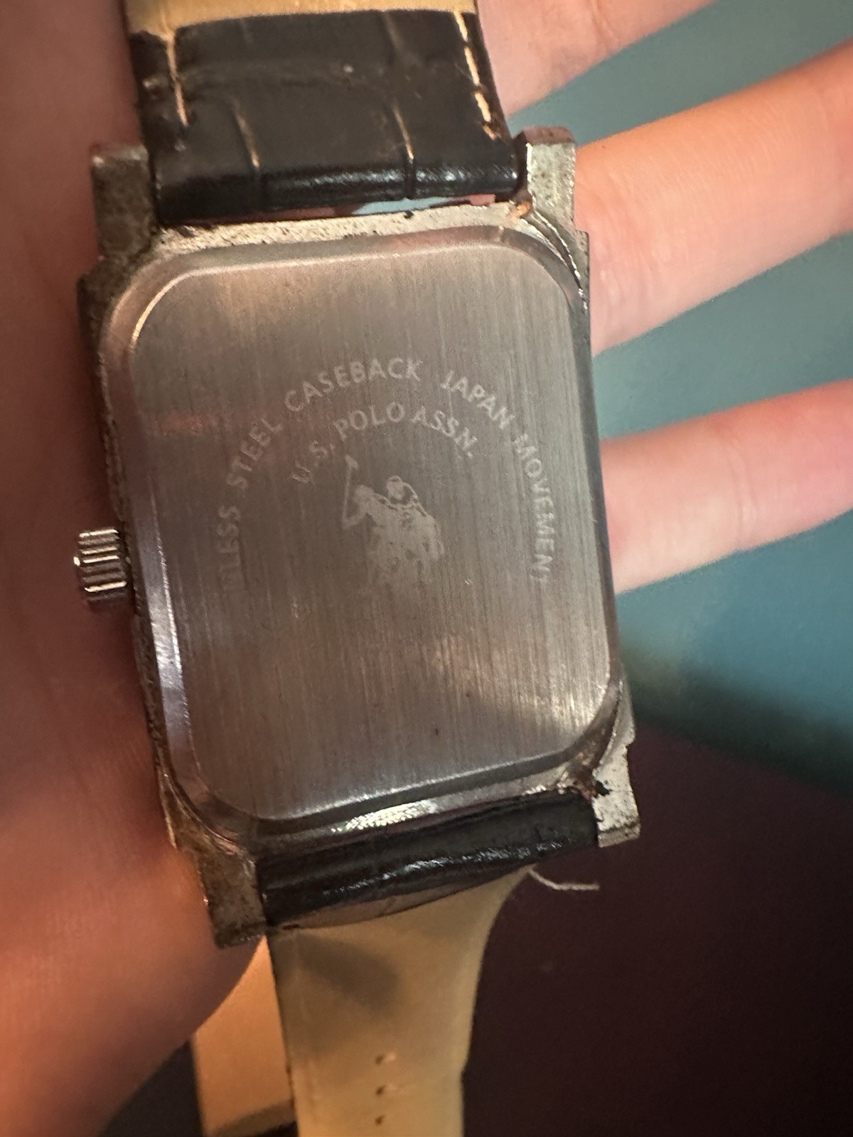 U.S. Polo Assn. Rectangular Quartz Watch Date Black Leather Strap
