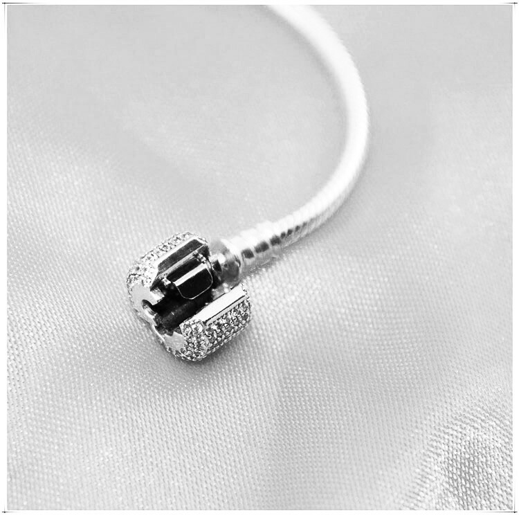 Queenqier CZ S925 Silver Bangle Bracelet Snake Chain For European Charms Beads