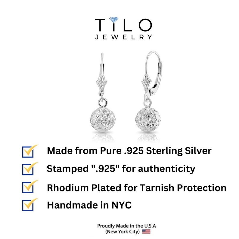 925 Solid Sterling Silver Sparkle Crystal Ball Dangle Hoops Earrings All Size
