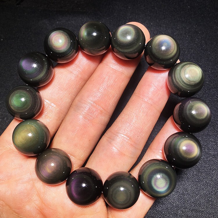10MM Handmade Balance Round Rainbow Obsidian Bead Healing Men Women Bracelet