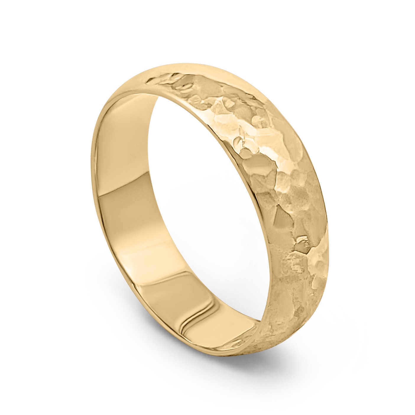 Solid 14K Yellow Gold Hammered Ring Handmade 5mm Hammer Texture Wedding Band