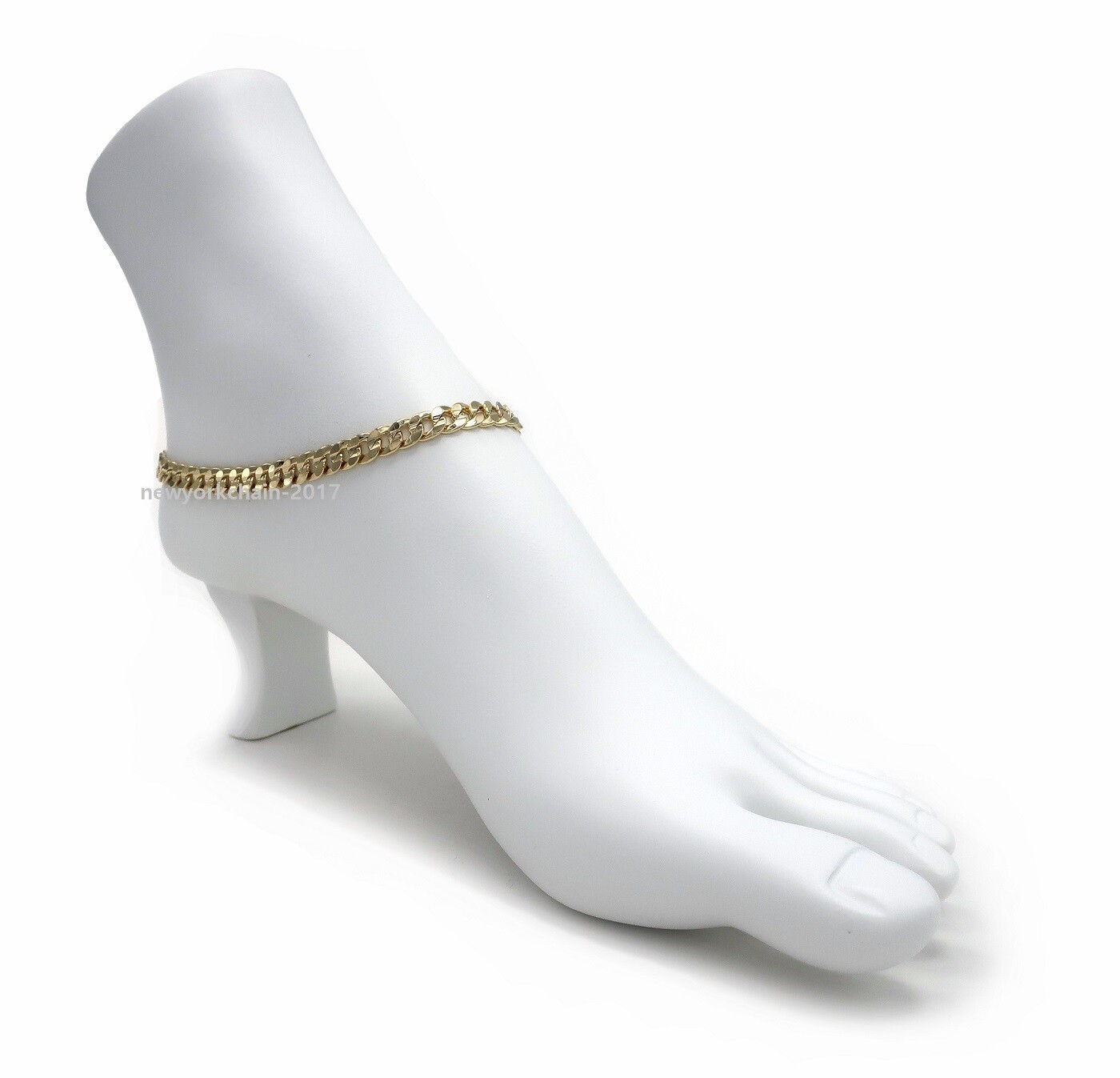 CONCAVE CUBAN LINK CHAIN QUALITY 6mm ANKLET ANKLE BRACELET 14K ITALY GOLD PLATED