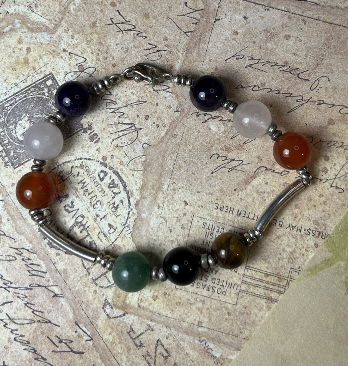 Sterling Silver Multi Gem Beaded Bracelet V785
