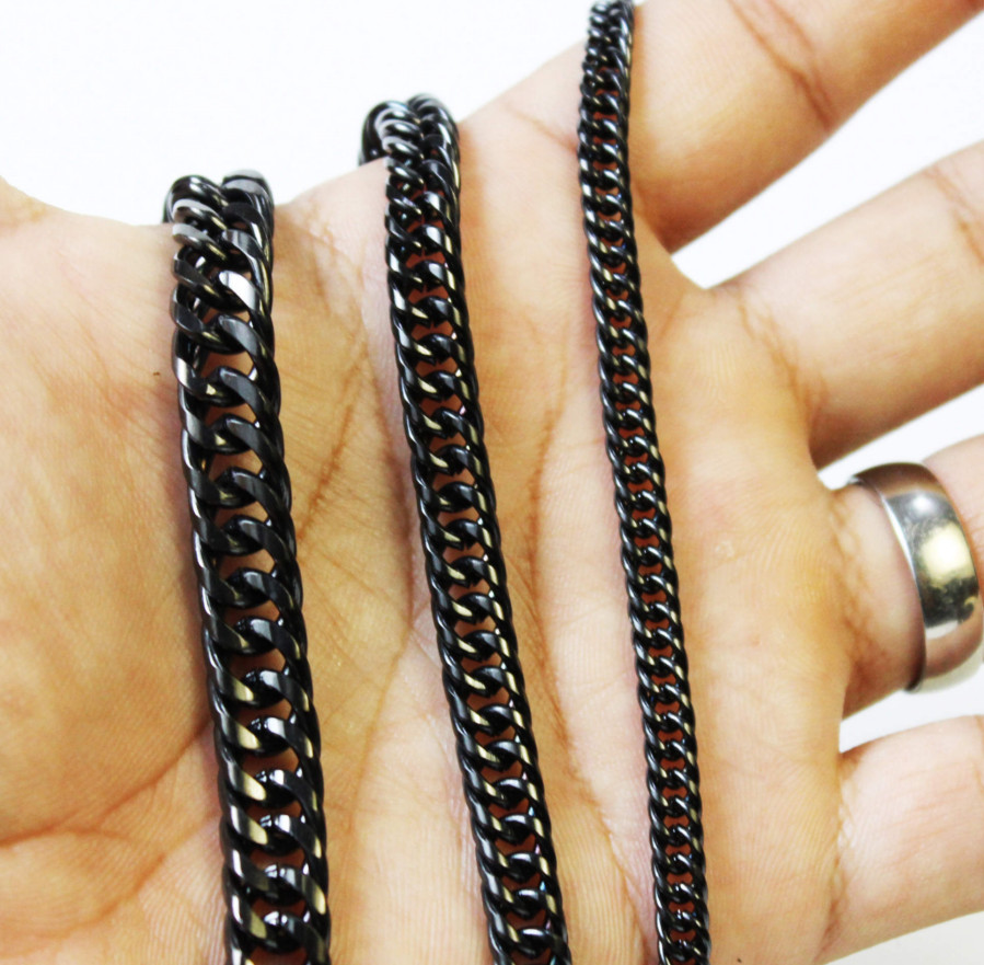 3/5/7/9/11mm Mens Cuban Curb Black Necklace Stainless Steel Link Chain 18″-30″