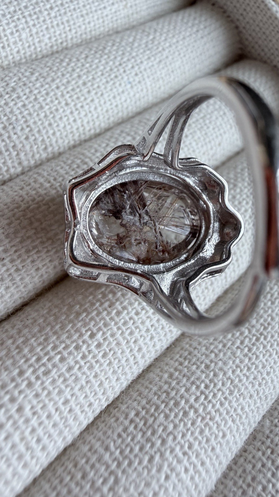 Natural Rutilated Quartz Ring – S925 Sterling Silver 14.5*11.5mm