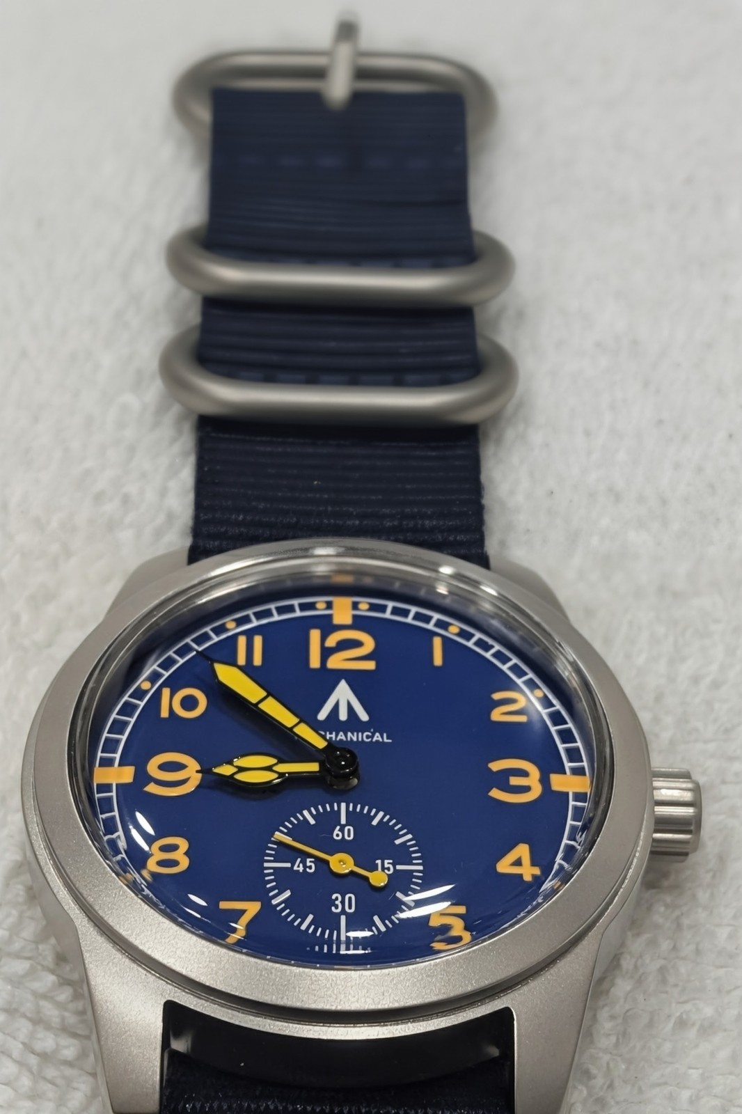 Mechanical Dirty Dozen Military watch Blasted Stainless steel blue 39mm