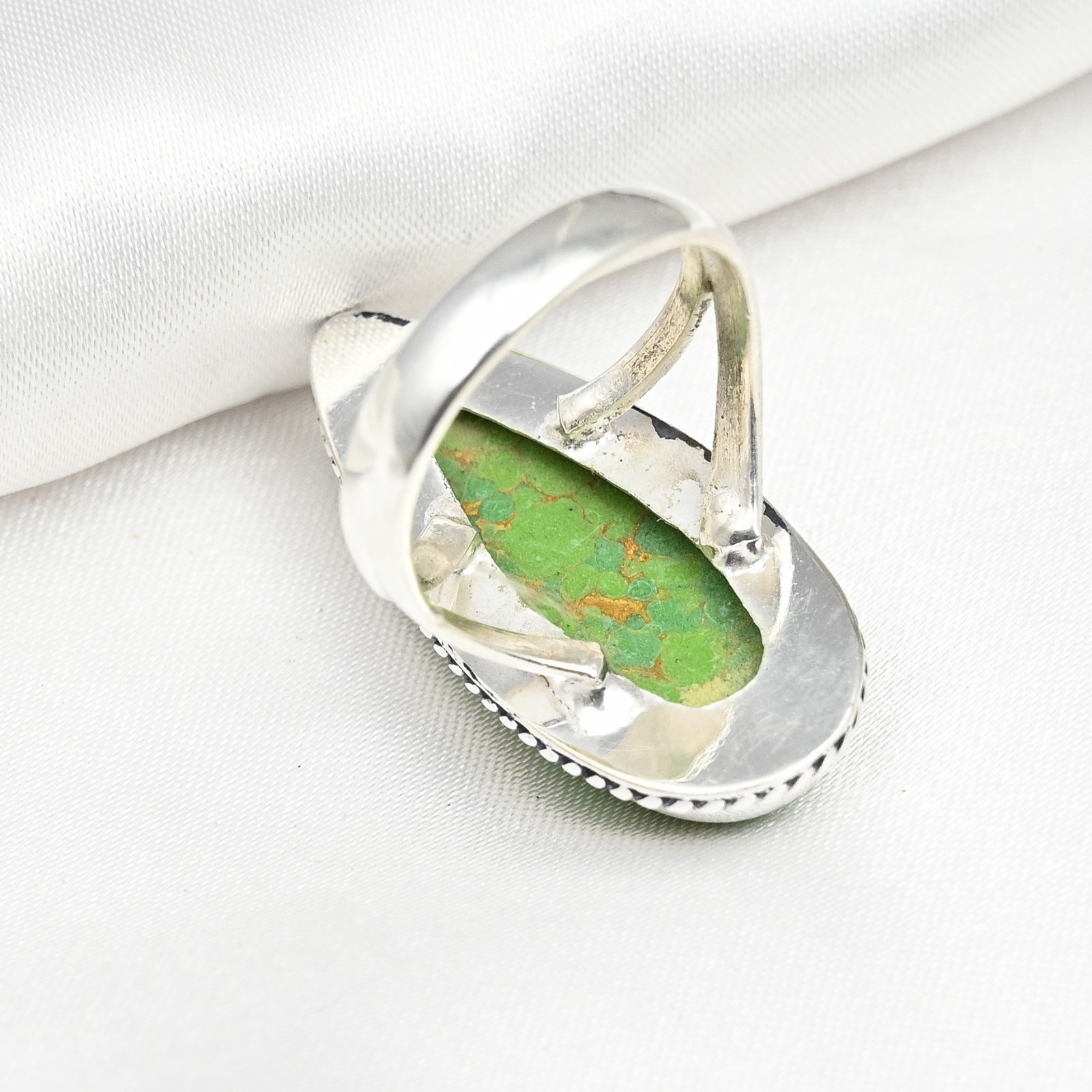 AAA+ Green Copper Turquoise Gemstone Handmade 925 Sterling Silver Jewelry Ring