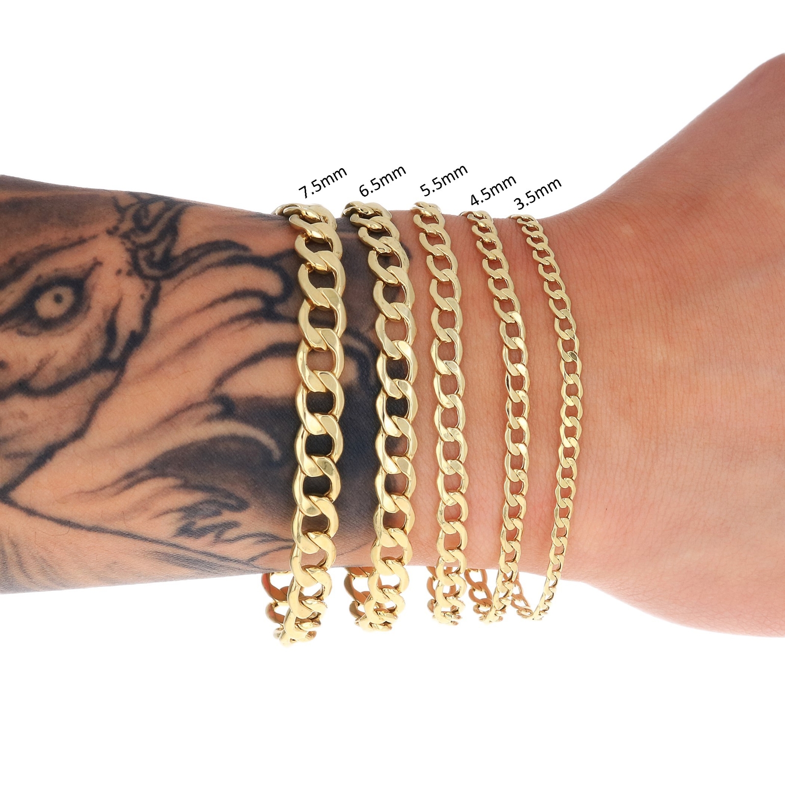10K Yellow Gold 2.5mm-7.5mm Cuban Curb Link Chain Bracelet Mens Womens 7″ – 9″