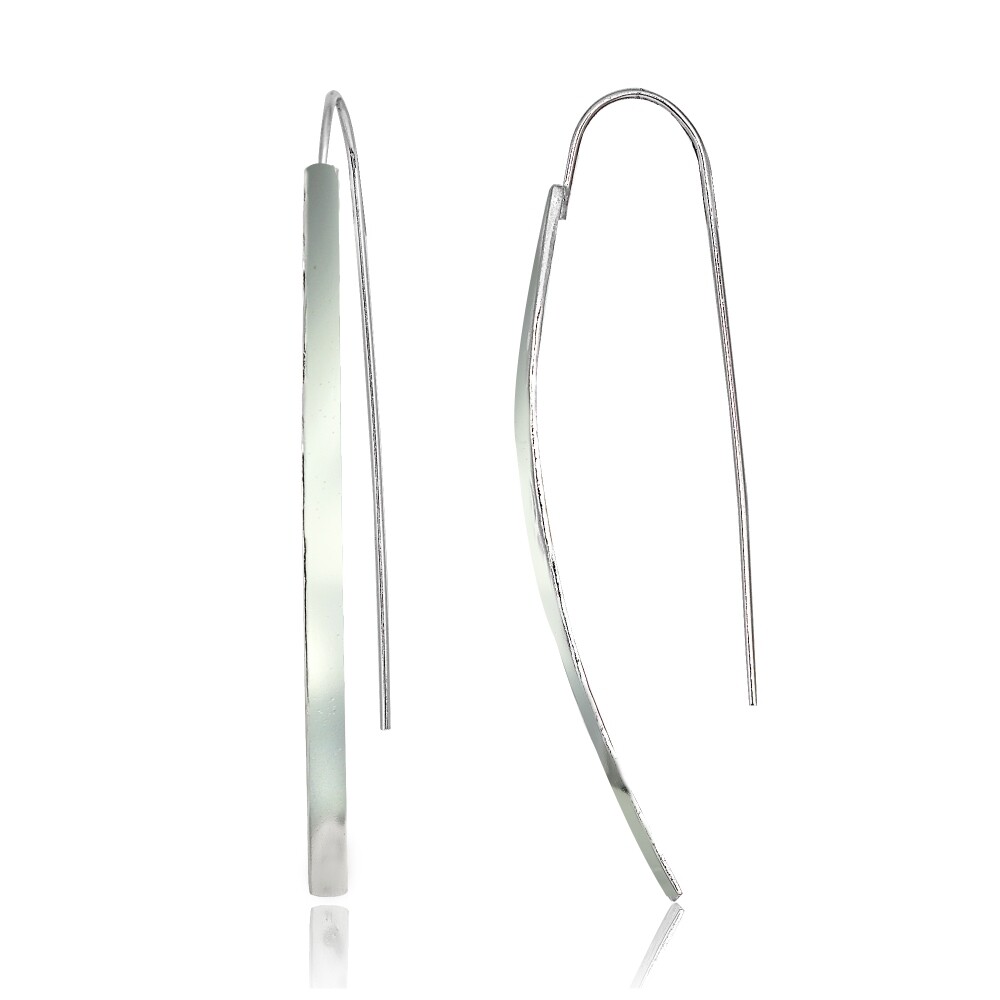 Sterling Silver Polished Curved Long Flat Bar Threader Drop Earrings