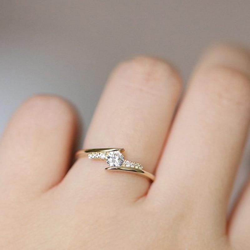 Modern Gold Color Wedding Ring for Women Cubic Zirconia Engagement Jewelry Gift