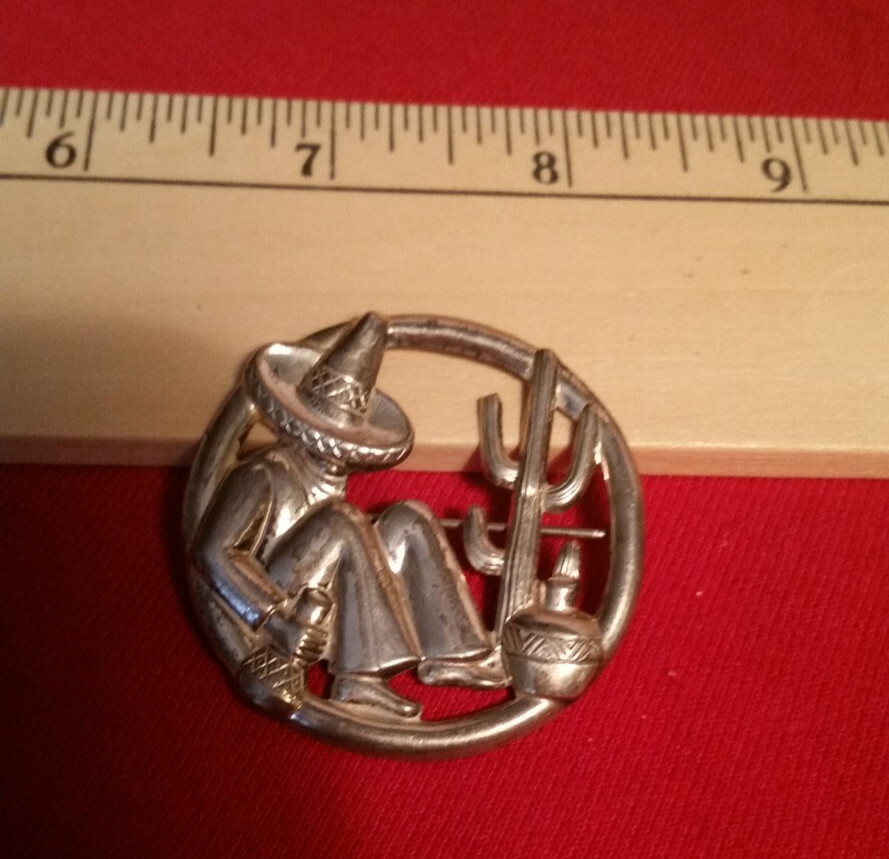Mexican style Sterling Silver Pin cactus Gift GrAdv Shipping paid by the buyer