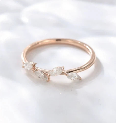 Women’s Leaf Band Ring Marquise Cut Lab Created Diamond 14k Rose Gold Plated