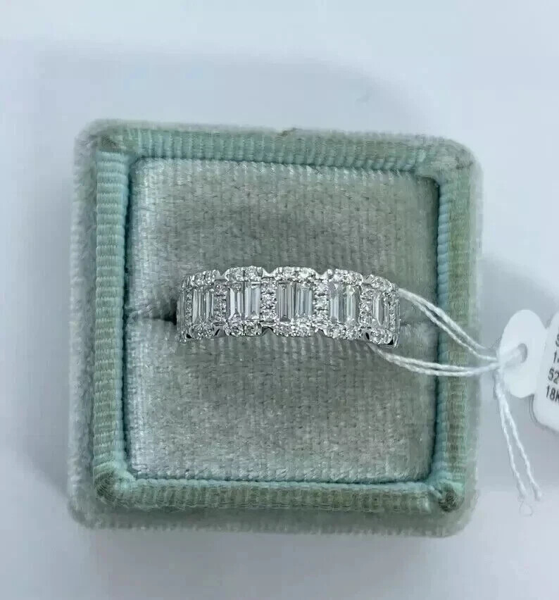 3Ct Baguette & Round Moissanite Wedding Eternity Band Ring 14K White Gold Plated
