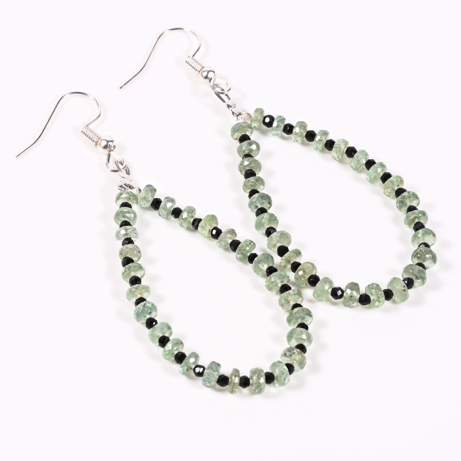 Mint Green Kyanite Dangle Earrings Black Spinel Faceted Handmade