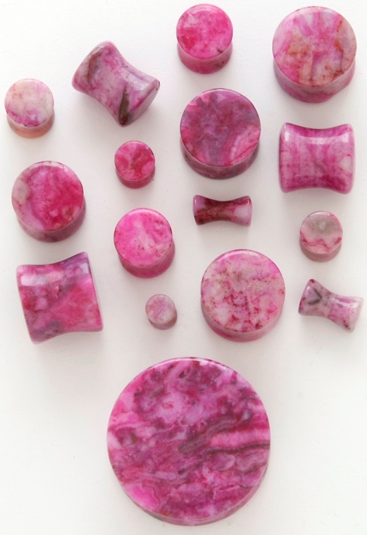1 Pair 8g 3mm Organic Pink Fuchsia Agate Stone Saddle Plugs Ear Gauges Piercings