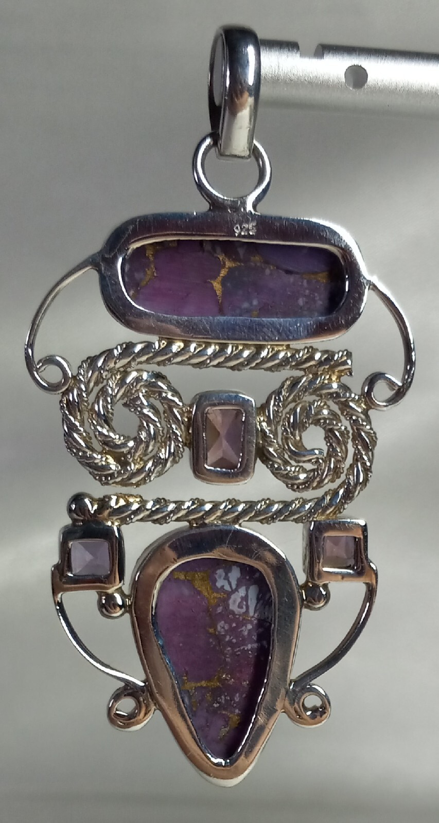 Turquoise Quartz Sterling Silver Pendant 18 Grams Artisan Silver Rush Purple