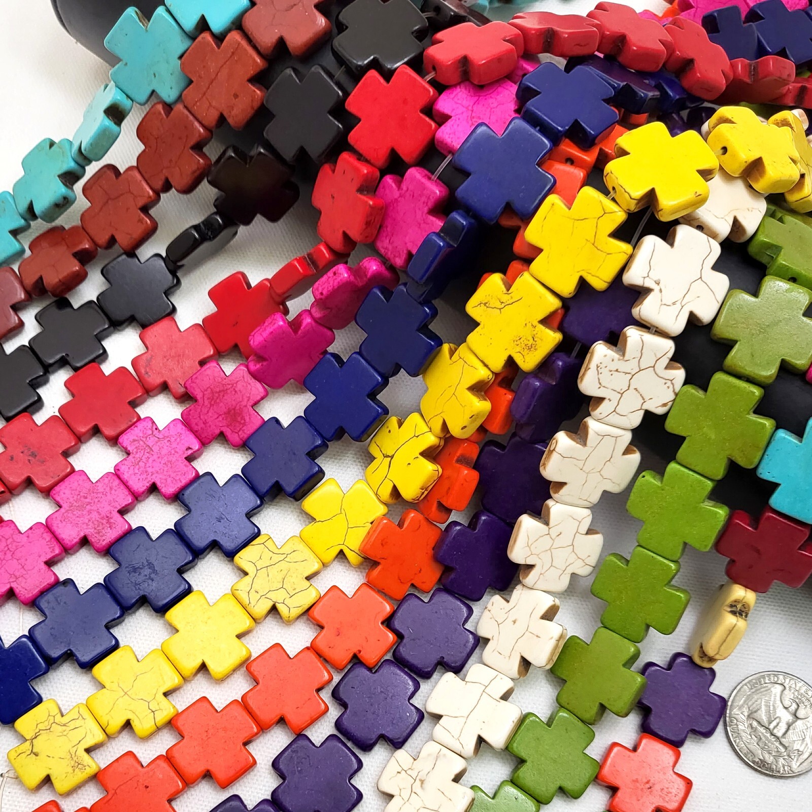 Cross Bead Square Howlite Turquoise 15mm – 45mm Yellow Black White Pink Blue 15″