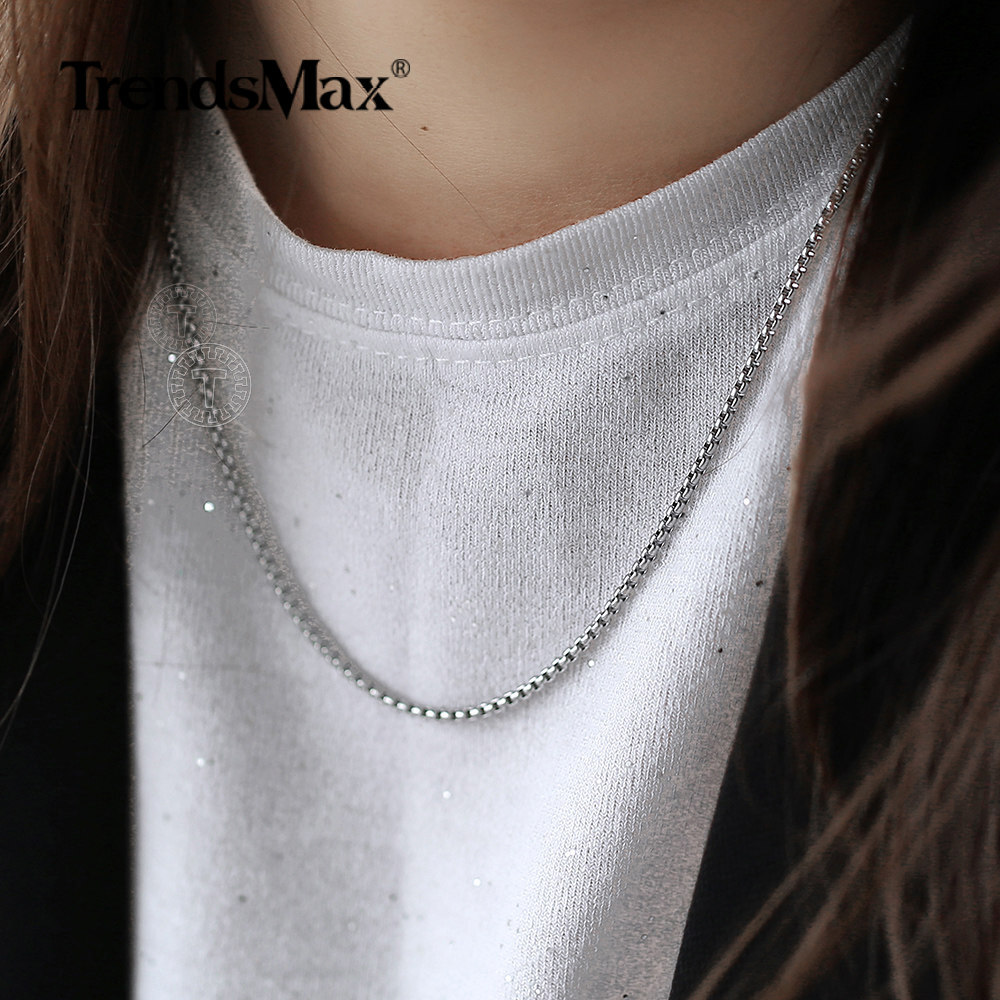 2MM 16-30INCH Long Silver Smooth Box Chain Necklace Choker Stainless Steel Link