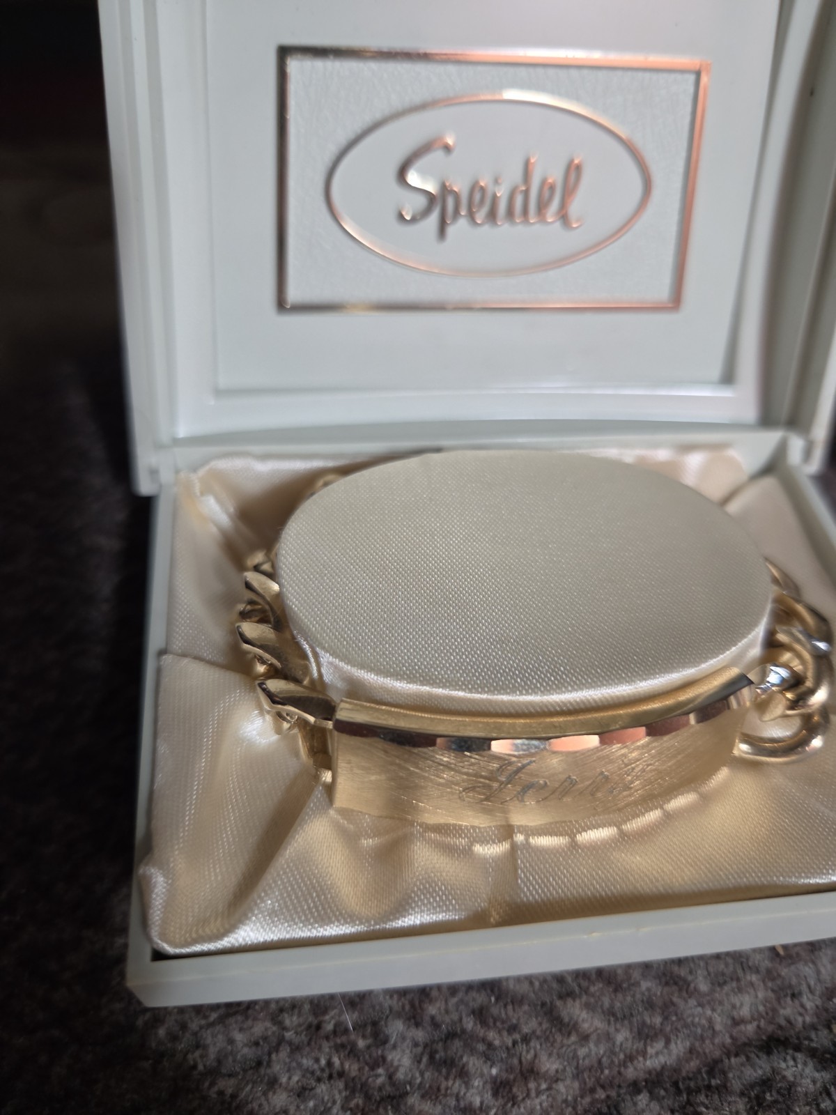 Vintage Men’s 8 1/2 ” Speidel ID Bracelet – Gold Electorplate Never used Jerry
