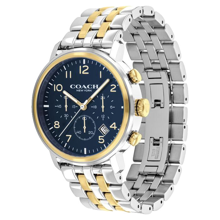 COACH HARRISON CHRONOGRAPH 14602536 BLUE DIAL TWO TONE BRACELET 42MM MENS WATCH