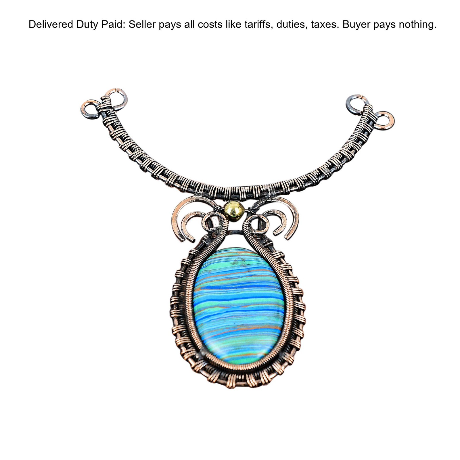 Copper Rainbow Calsilica Stone Chain Wire Wrapped Engagement Necklace Jewelry