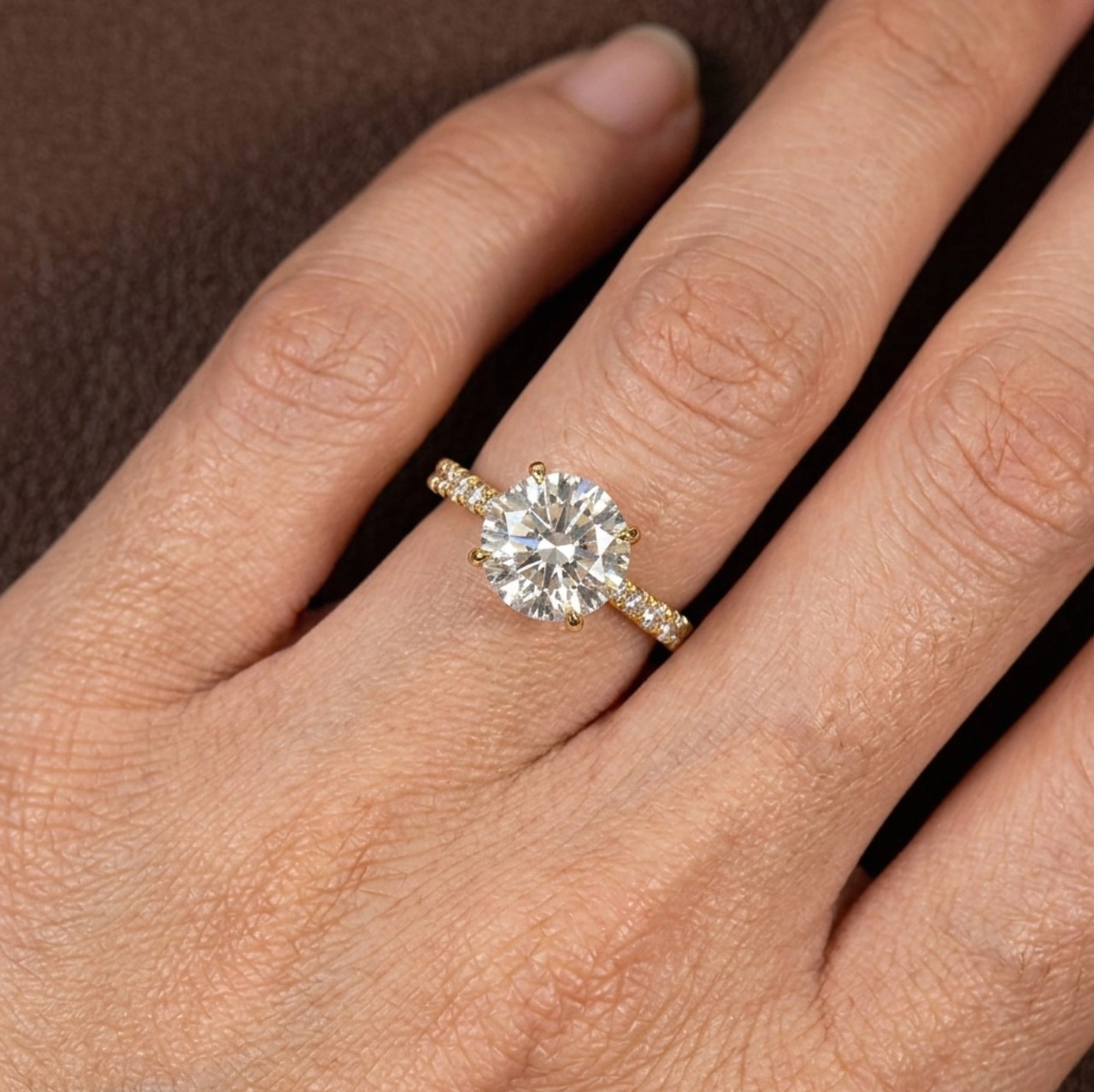 2CT Round Moissanite Engagement Ring Pavé Band Sterling Silver