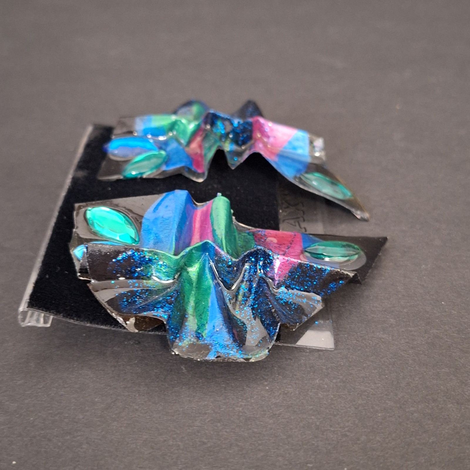 Galaxy Earrings Very Light Weight Blue Green Pink Crystals Space Statement