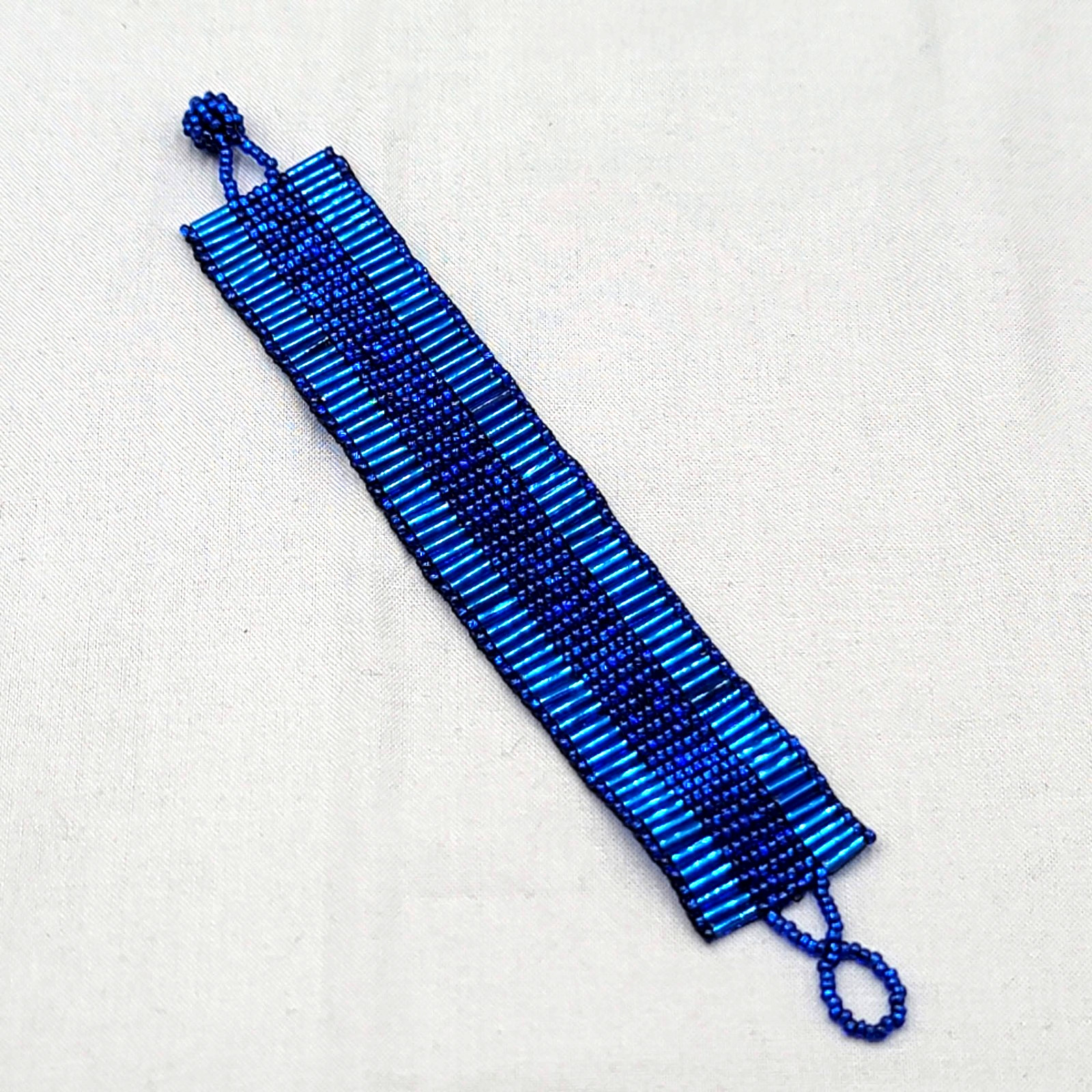 Bright Metallic Blue Seed Bead Bracelet 6.5″ x 1″